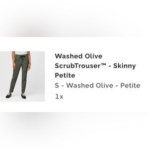 NWT Figs Olive Skinny Scrub Trouser - small petite